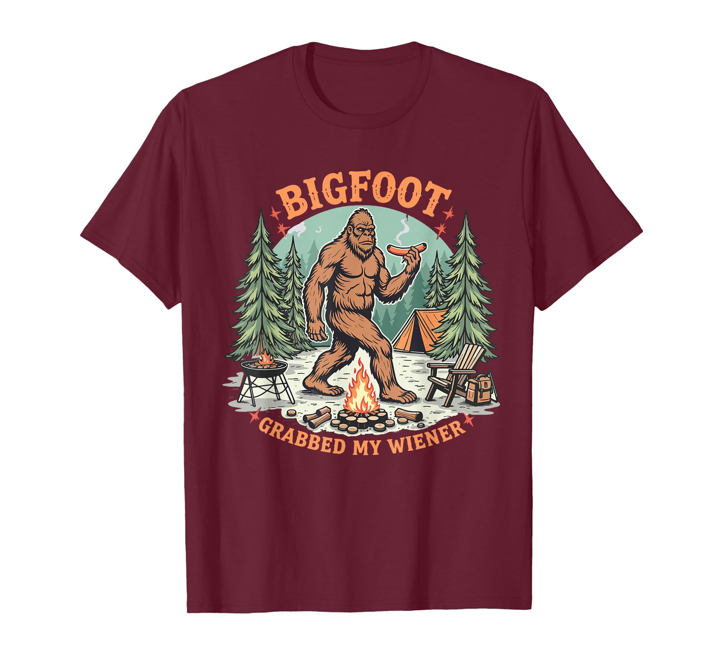 Funny Bigfoot Meme Sasquatch Men Bigfoot Grabbed My Wiener T-Shirt