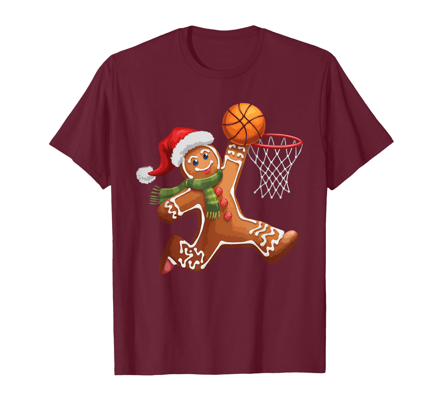 Gingerbread Playing Basketball Christmas Player Kids Family T-Shirt