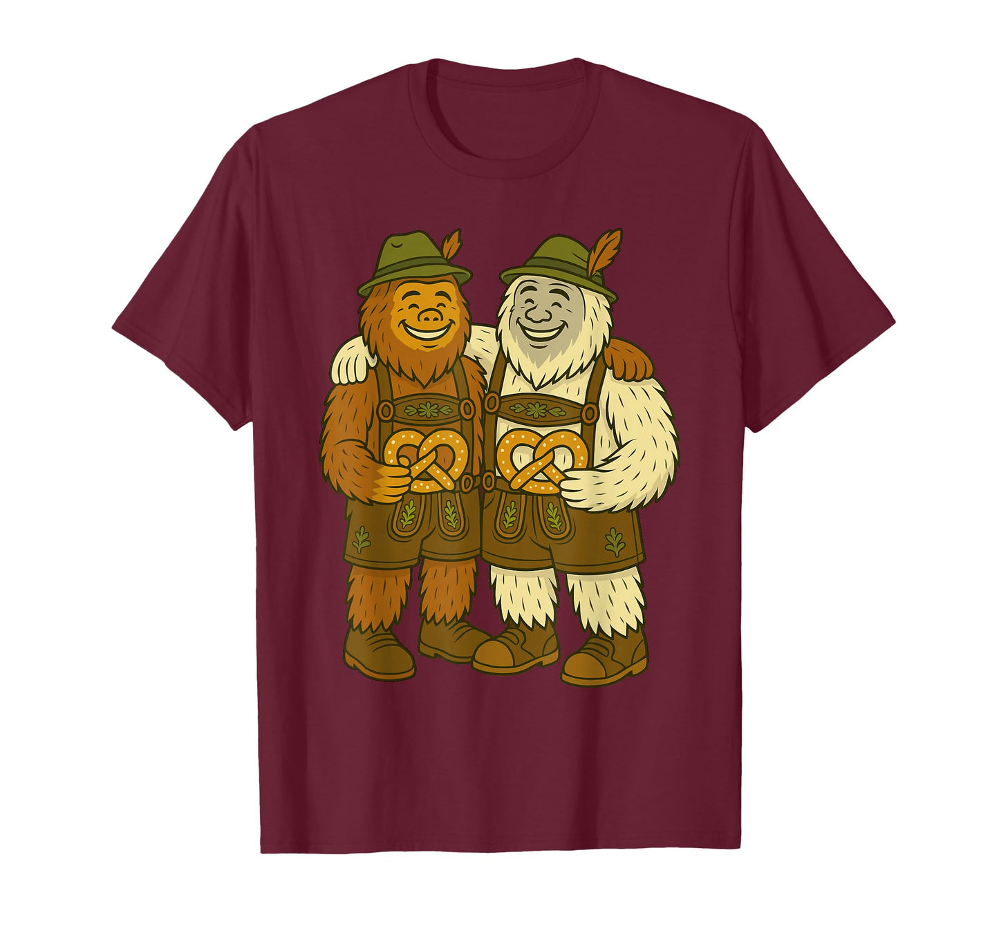 Funny Oktoberfest German Bigfoot Yeti Kids Lederhose Pretzel T-Shirt