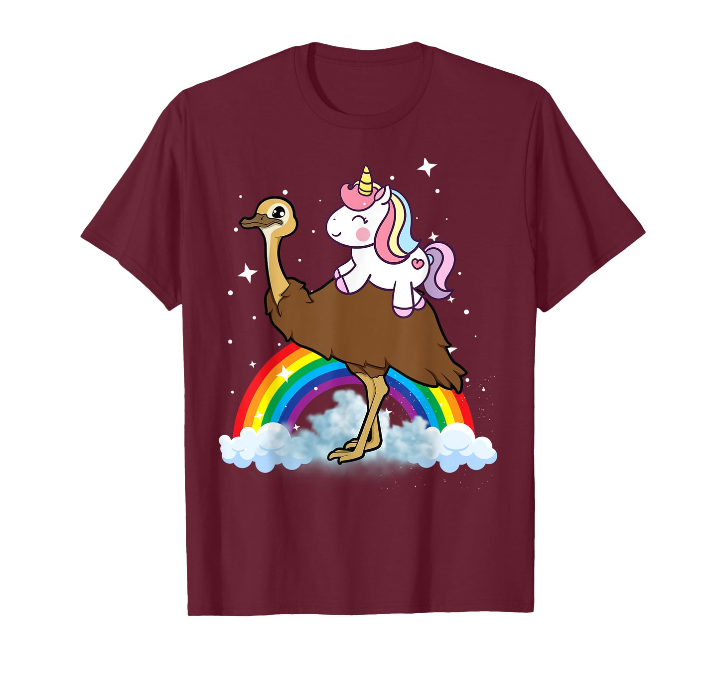 Unicorn Riding Emu Boys Girls Men Women Kids Teens Rainbow T-Shirt