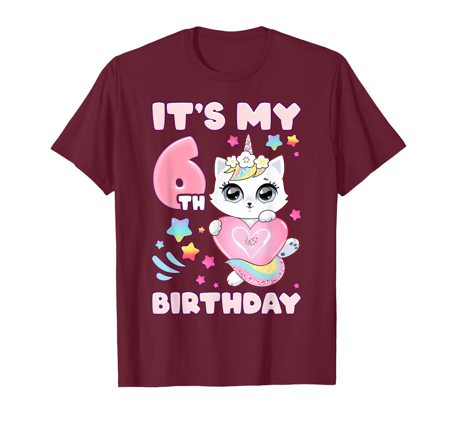 Birthday girl 6 years old, cat, unicorn, 6th birthday T-Shirt