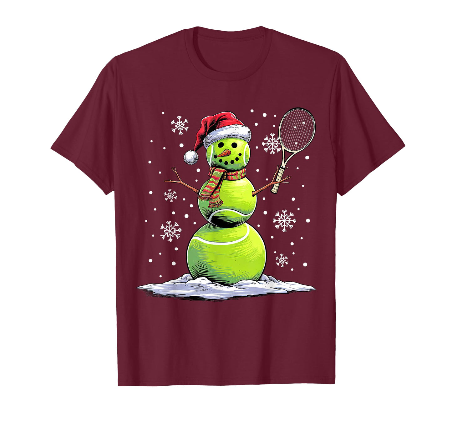 Tennis Snowman Tennis Player Santa Hat Christmas Funny T-Shirt
