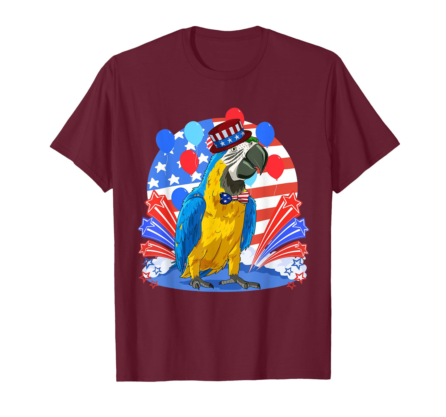 Blue And Yellow Macaw Merica 4th of July American Flag Women Kids Men T-Shirt