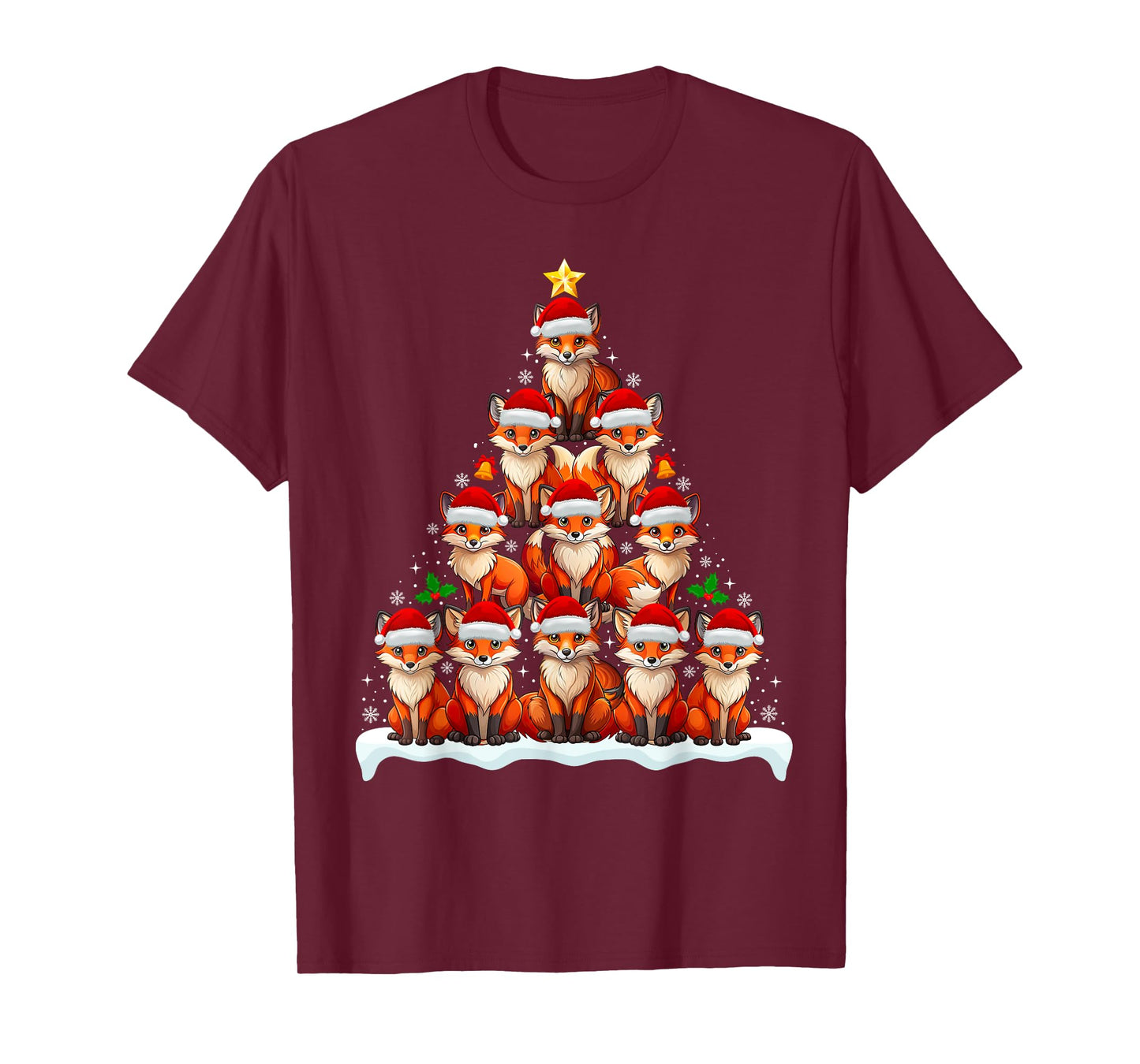 Fox Christmas Tree Lights Funny Xmas Family Men Women T-Shirt