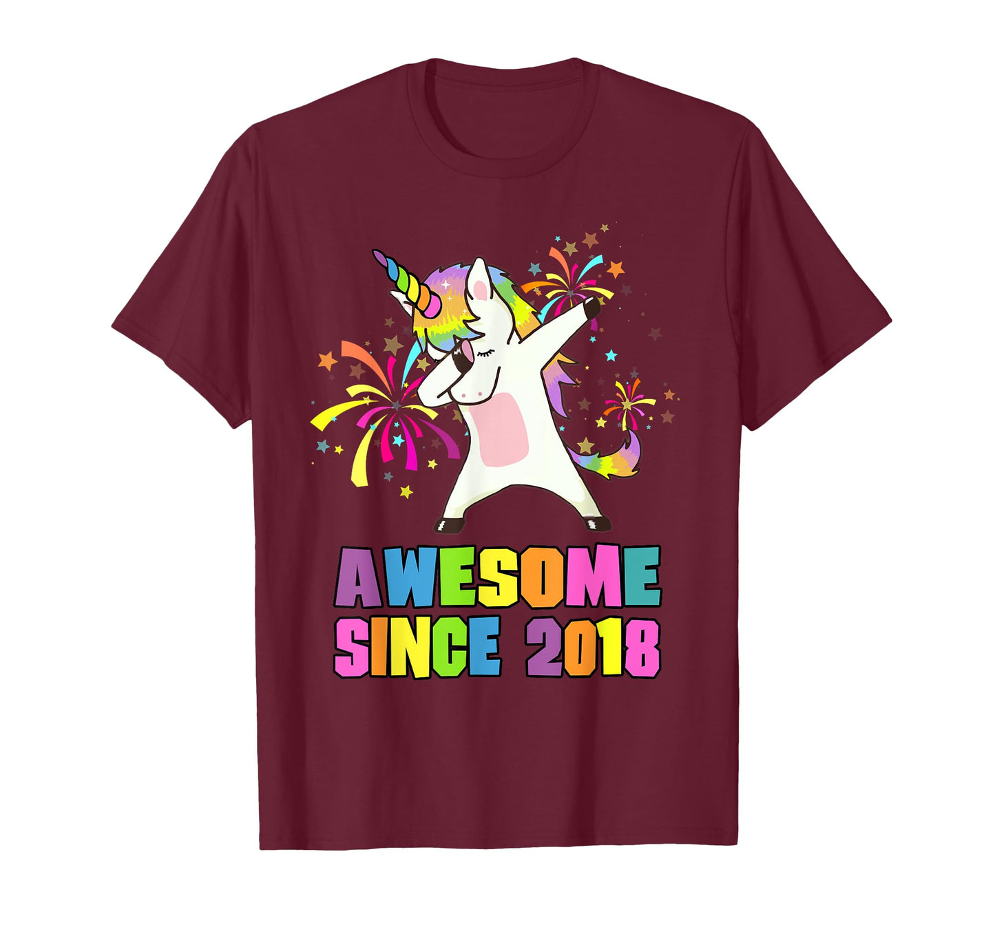 7 Years Old 7th Birthday Awesome Since 2018 Unicorn T-Shirt