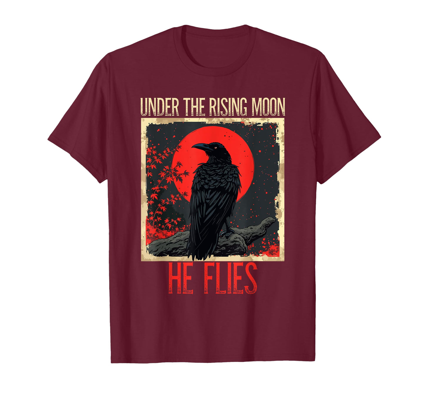 Under The Rising Moon Japanese Bird Black Raven Vintage T-Shirt