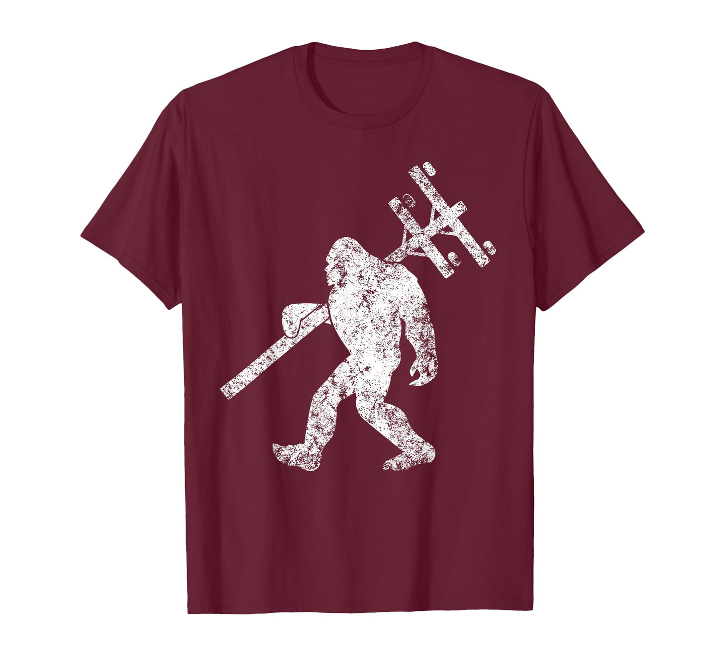Lineman funny bigfoot hanging Electricity column electrician T-Shirt