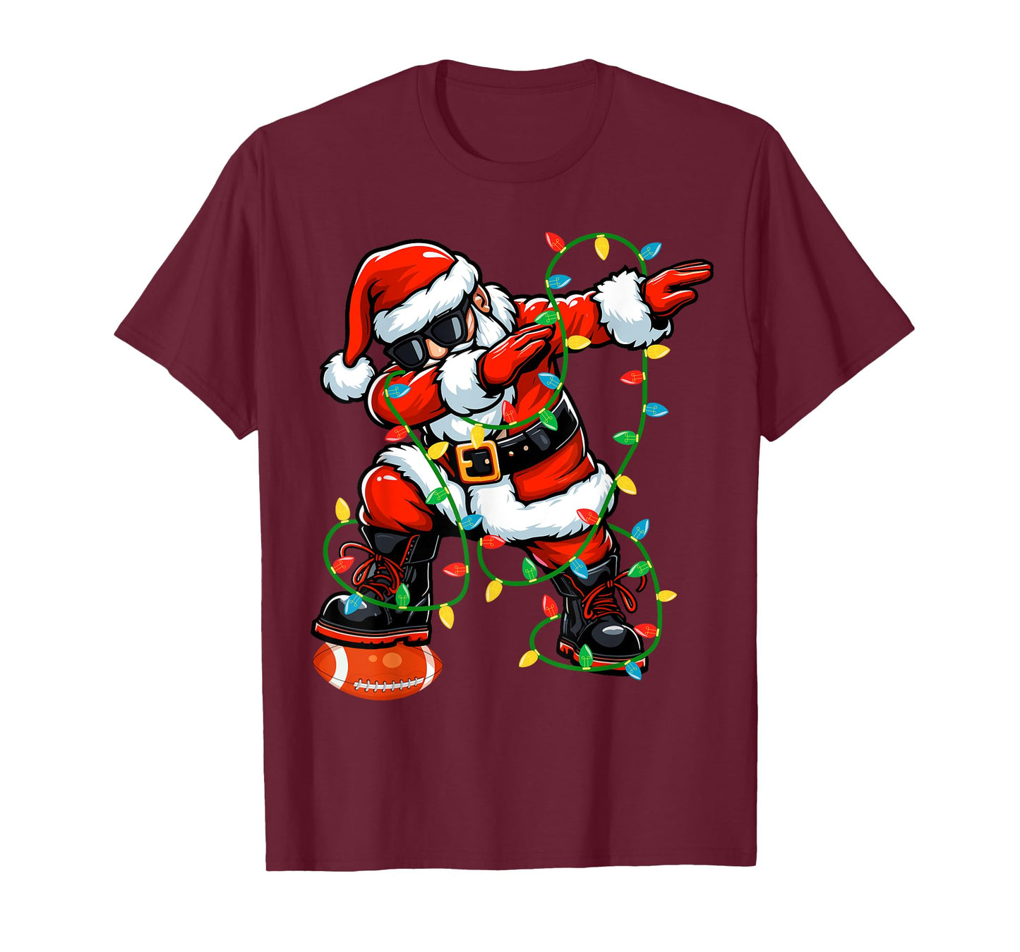 Dabbing Santa Football Christmas Lights Xmas Football Player T-Shirt