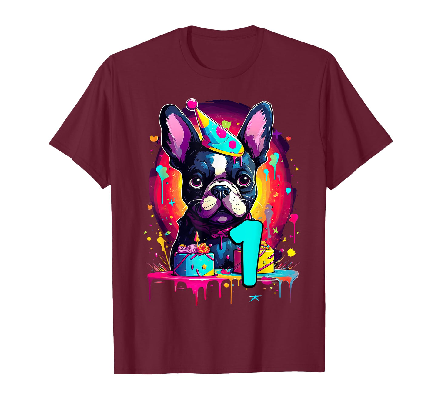 French Bulldog Dog 1st Birthday Themed Party 1 Years Old Men Women Girls Kids T-Shirt