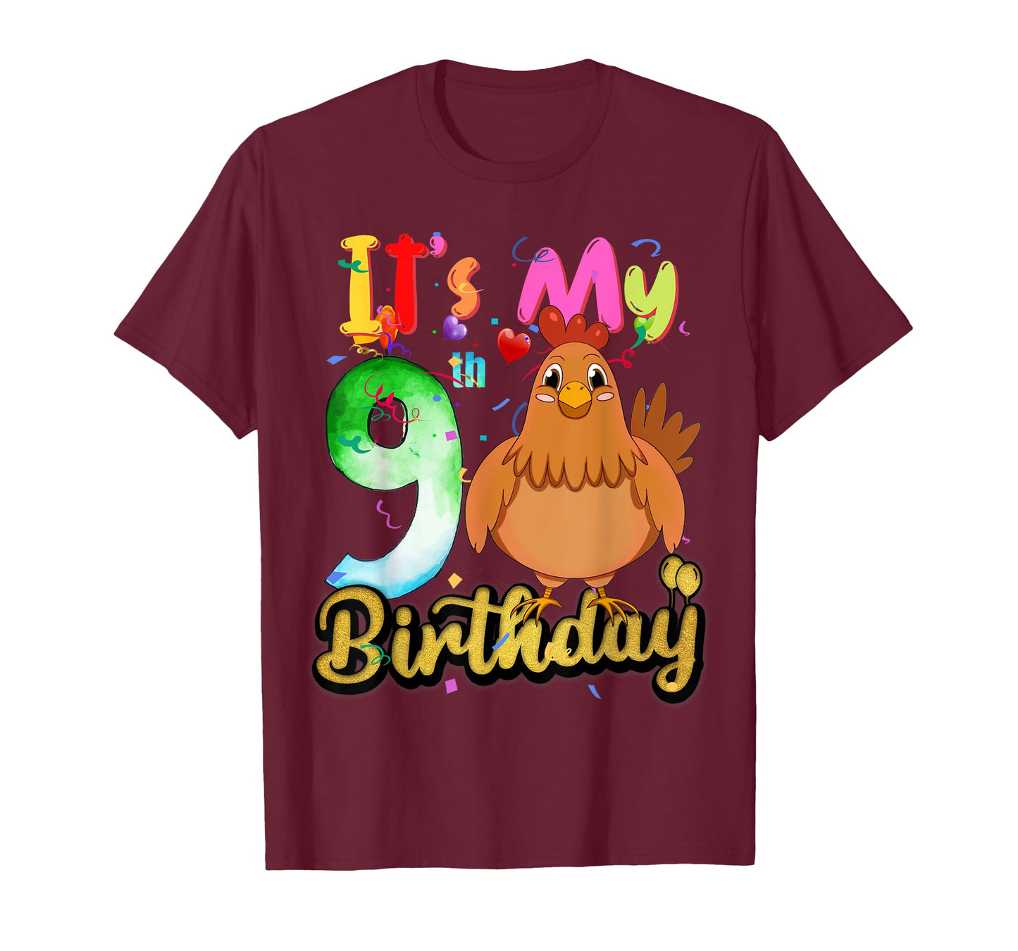 Kids Chicken 9th Birthday 9 Years Old Girls Chicken Birthday T-Shirt