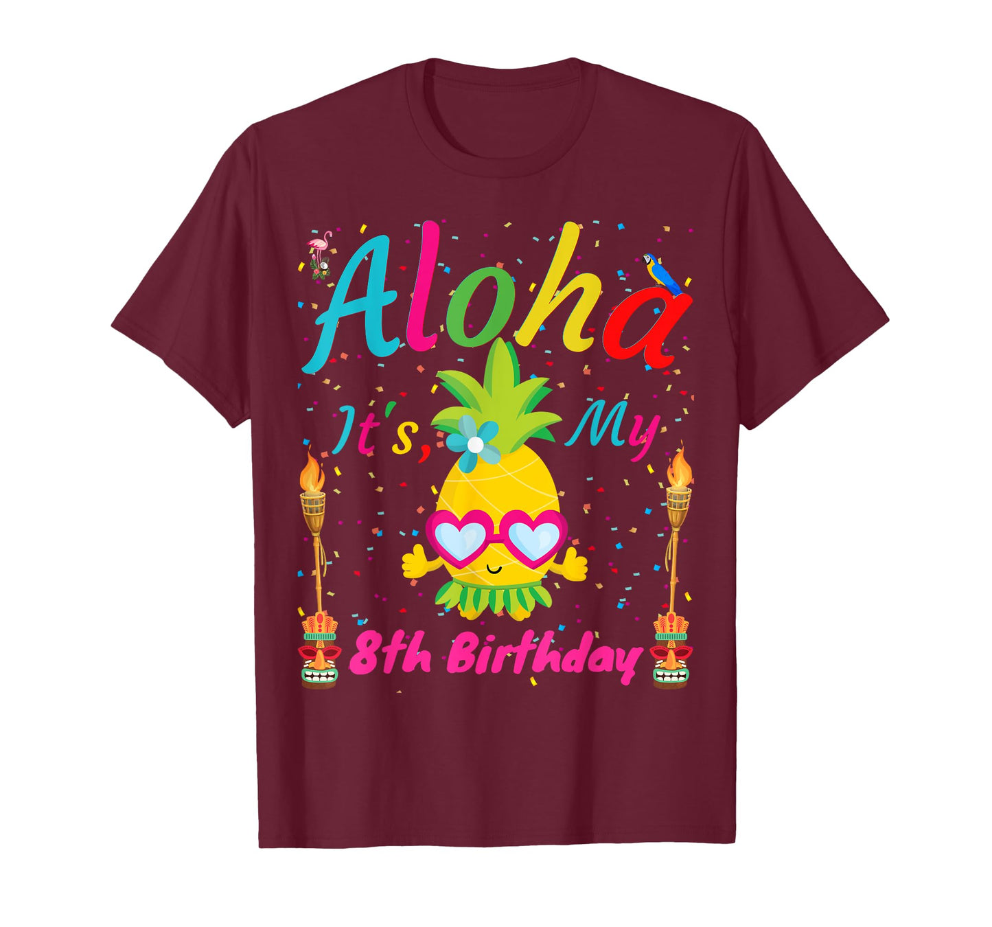 Aloha It's My 8th Birthday Hawaii 8 Years Girl Luau Candles T-Shirt