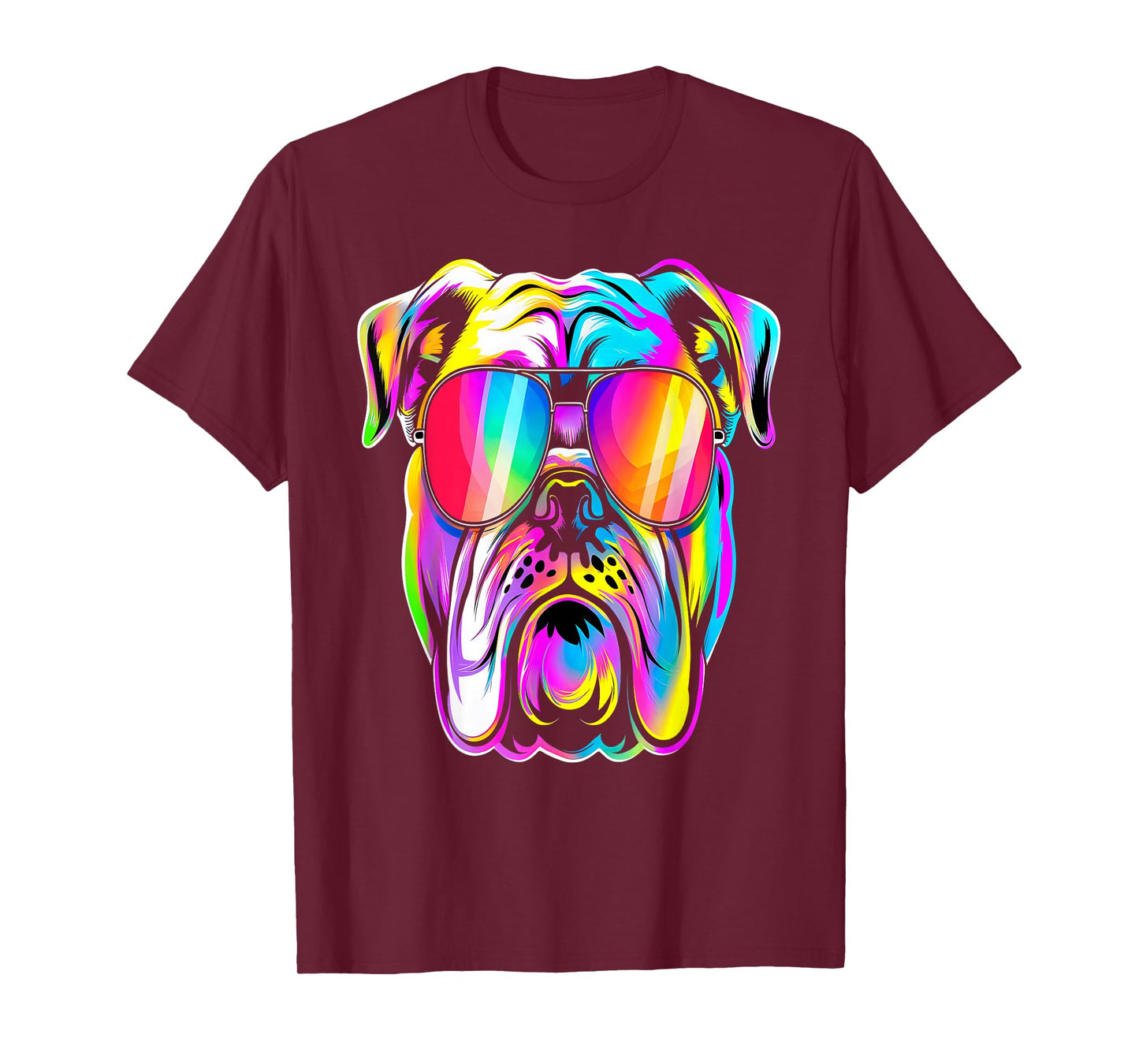 Colorful Bulldog Sunglasses Cool Dog T-Shirt