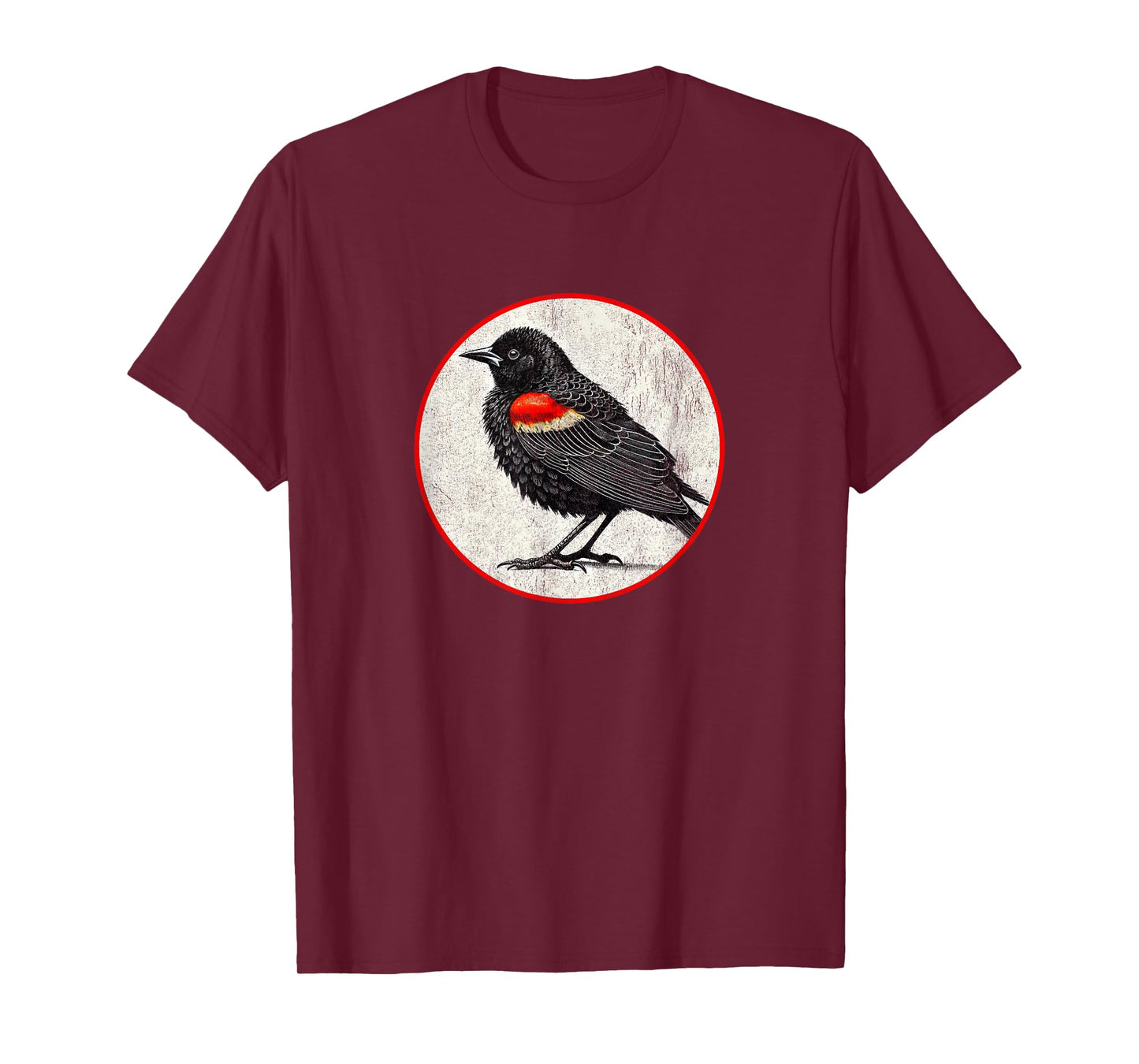 Colorful Retro Red-Winged Blackbird Bird Design T-Shirt