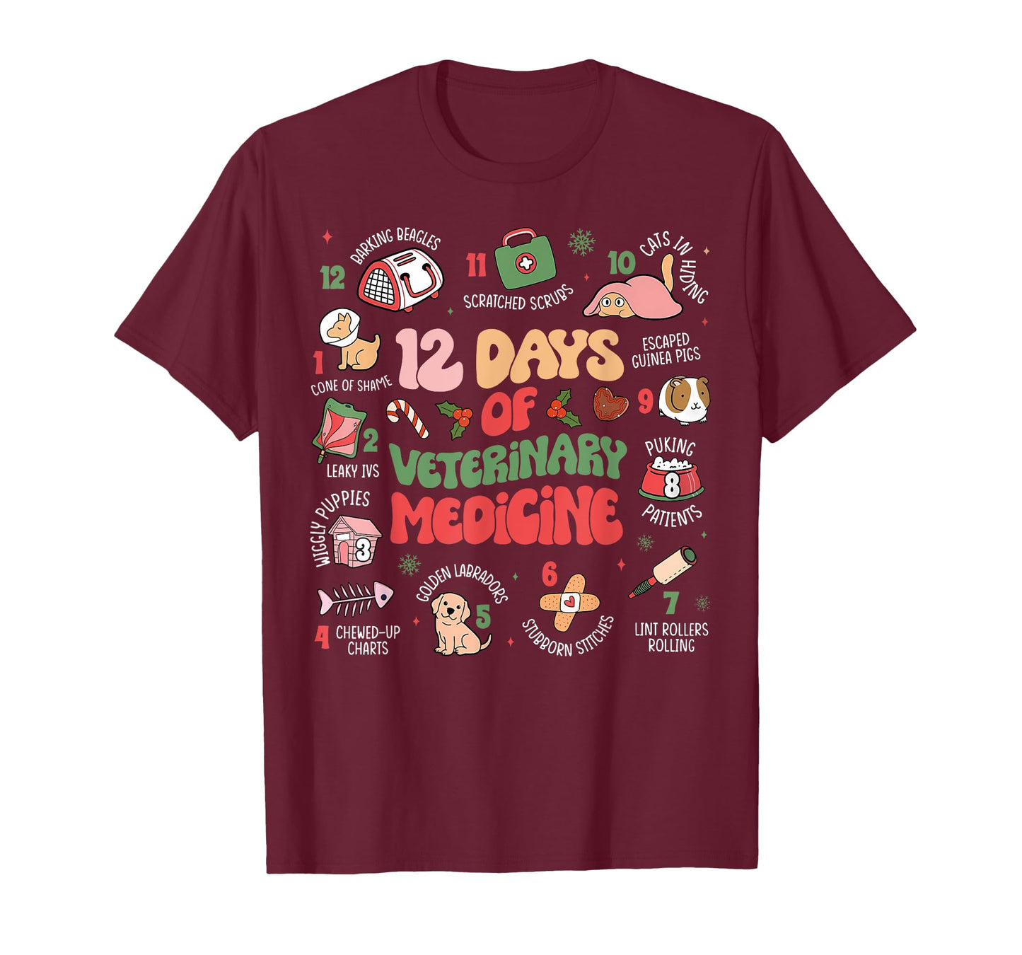 Funny Christmas Vet Tech 12 days of Veterinary Medicine T-Shirt