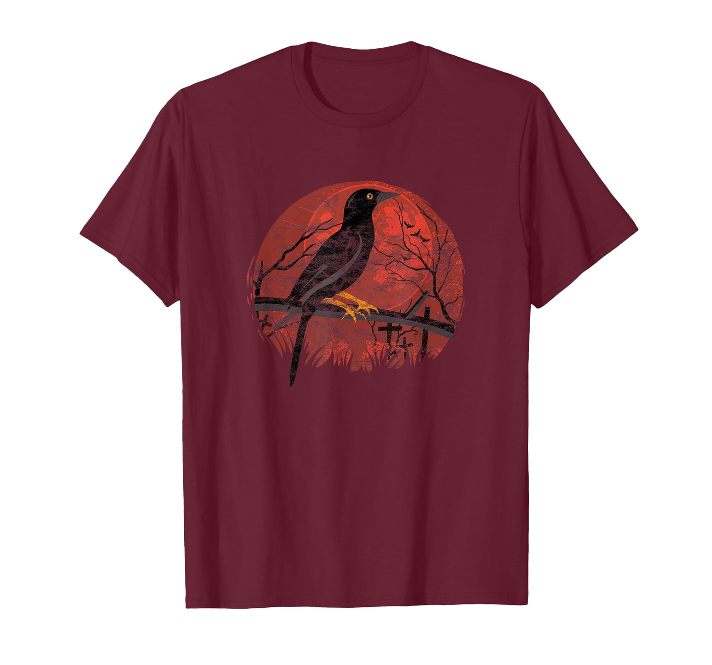 Red Moon Raven Graphic Black Crow Design Occult Goth T-Shirt