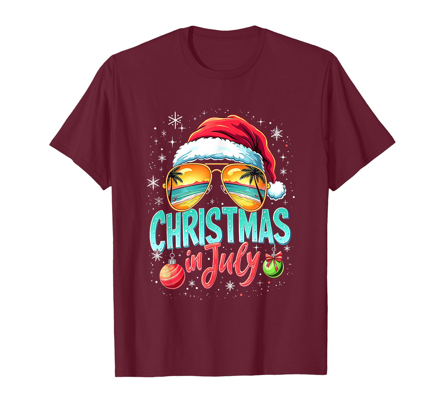 Beach Christmas in July Santa Claus Sunglasses Men Women T-Shirt