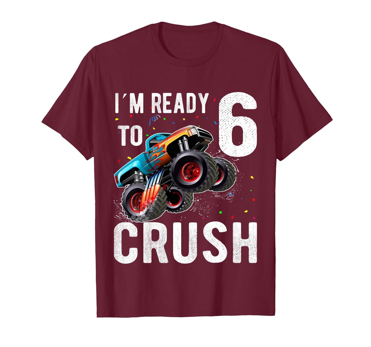 Kids Monster Trucks 6th Birthday Party Shirt Six Years old Boys T-Shirt