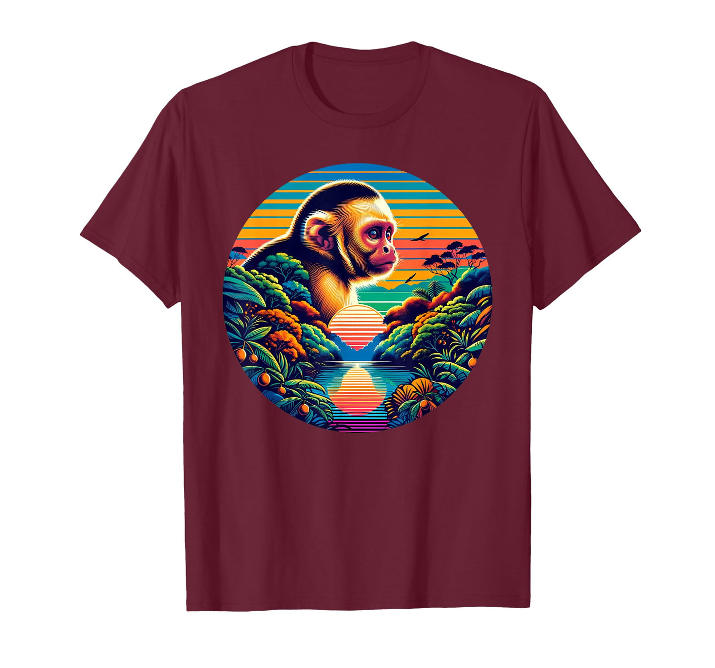 Capuchin Monkey Sunset Retro Style Safari Vintage 70s T-Shirt
