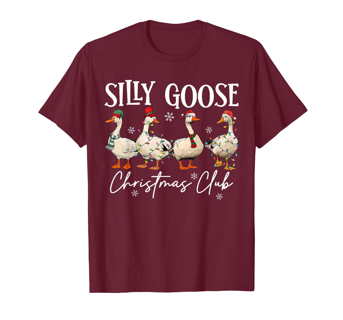 Silly Goose Christmas Club Funny Christmas Lights Goose Crew T-Shirt