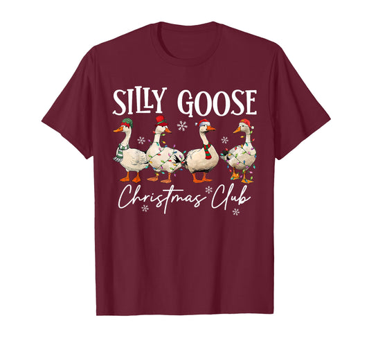 Silly Goose Christmas Club Funny Christmas Lights Goose Crew T-Shirt