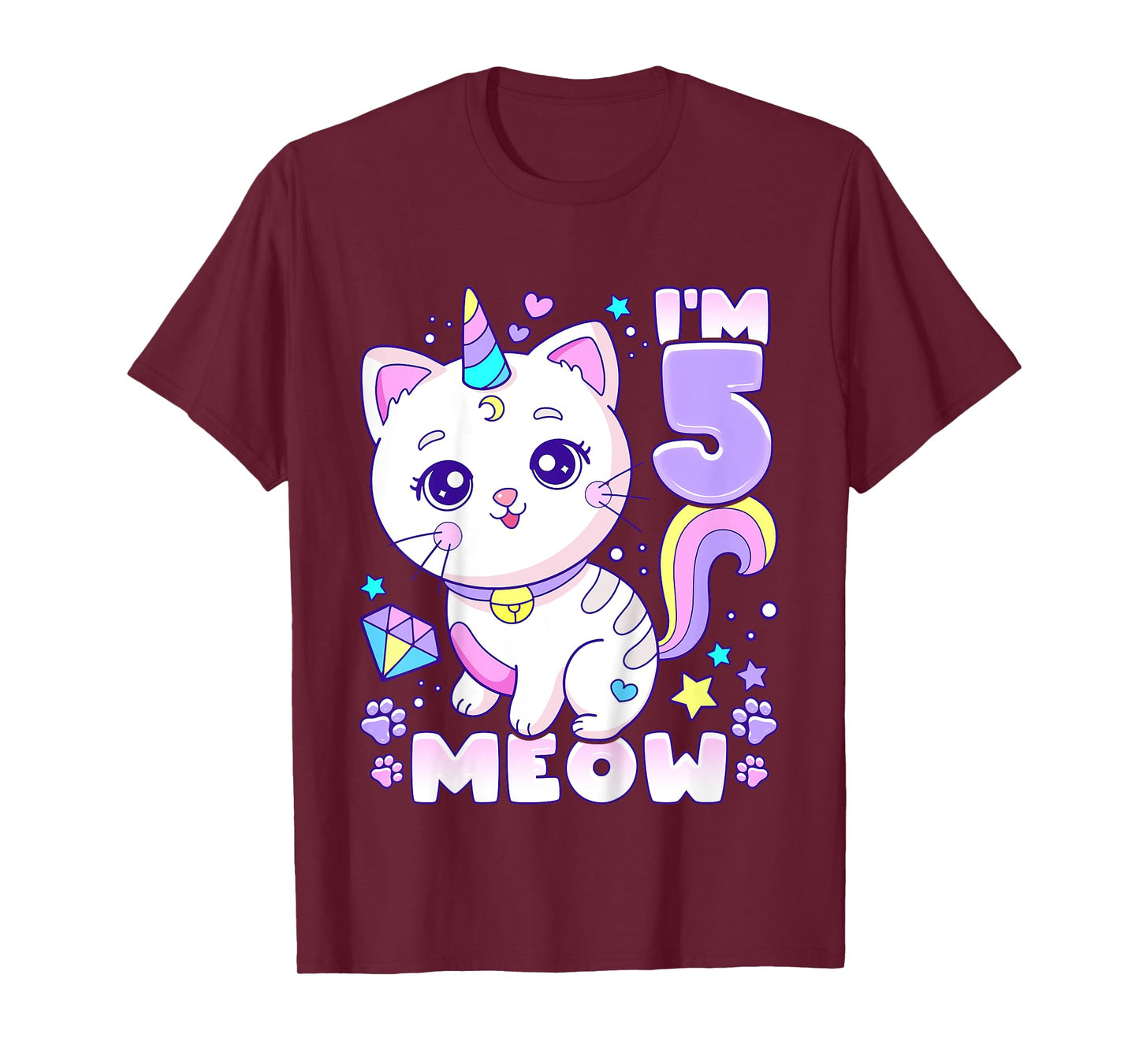 Birthday girl 5 years old, cat, unicorn, 5th birthday T-Shirt