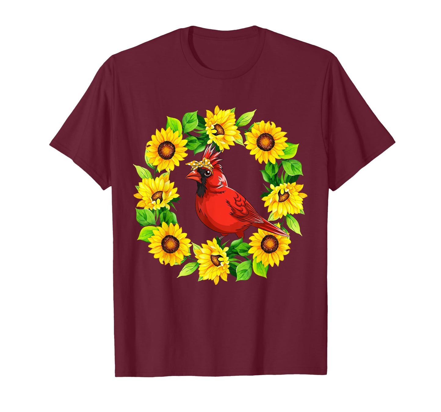 Cardinal Bird Bow Tie In Sunflowers Circle Animal Lover Kids T-Shirt