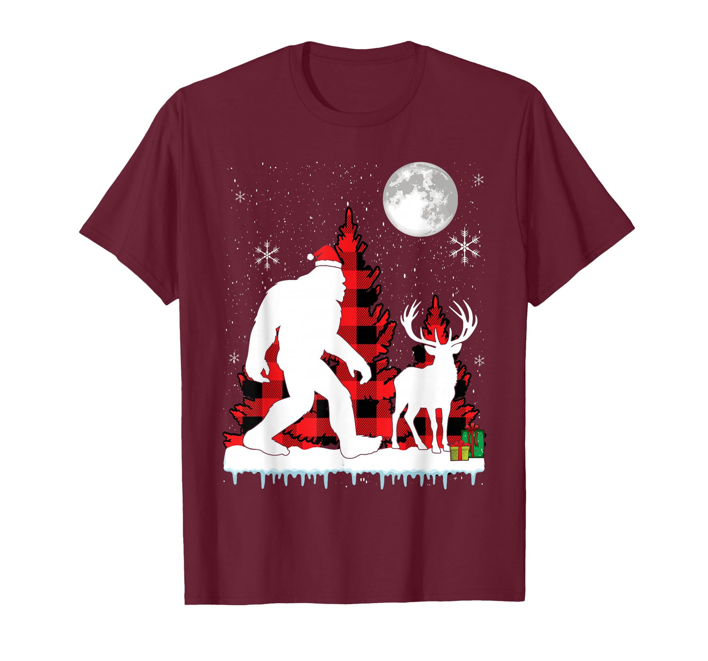 Bigfoot Buffalo Plaid Christmas Trees T-Shirt