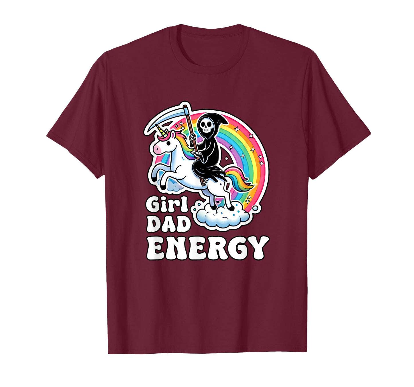 Funny Girl Dad Energy Retro Unicorn Grim Reaper T-Shirt