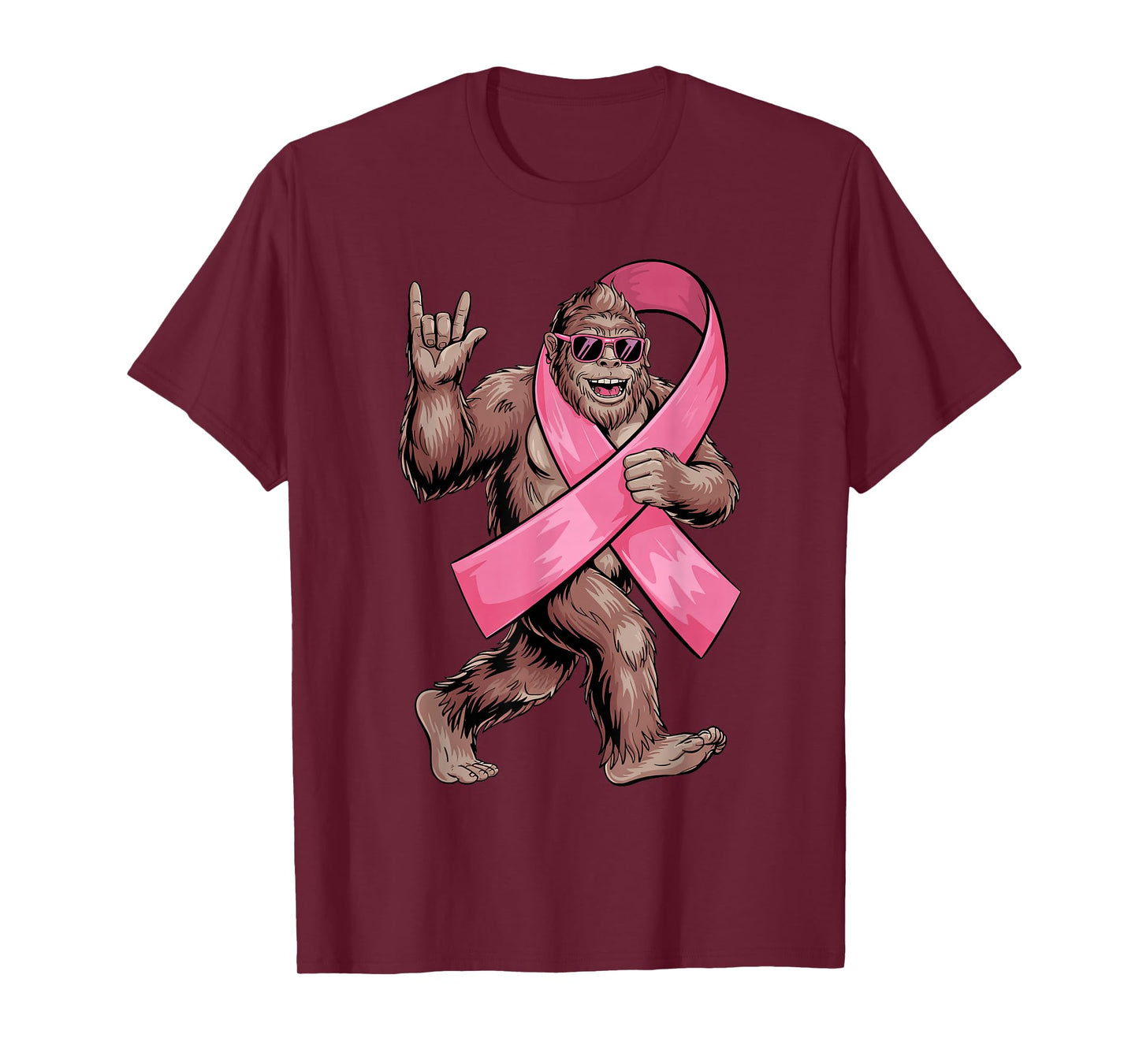Bigfoot Breast Cancer Awareness Sasquatch with Pink Ribbon T-Shirt