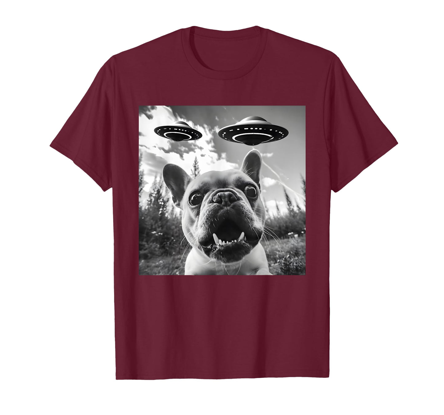 Funny French Bulldog Selfie with UFO Men Graphic T-Shirt