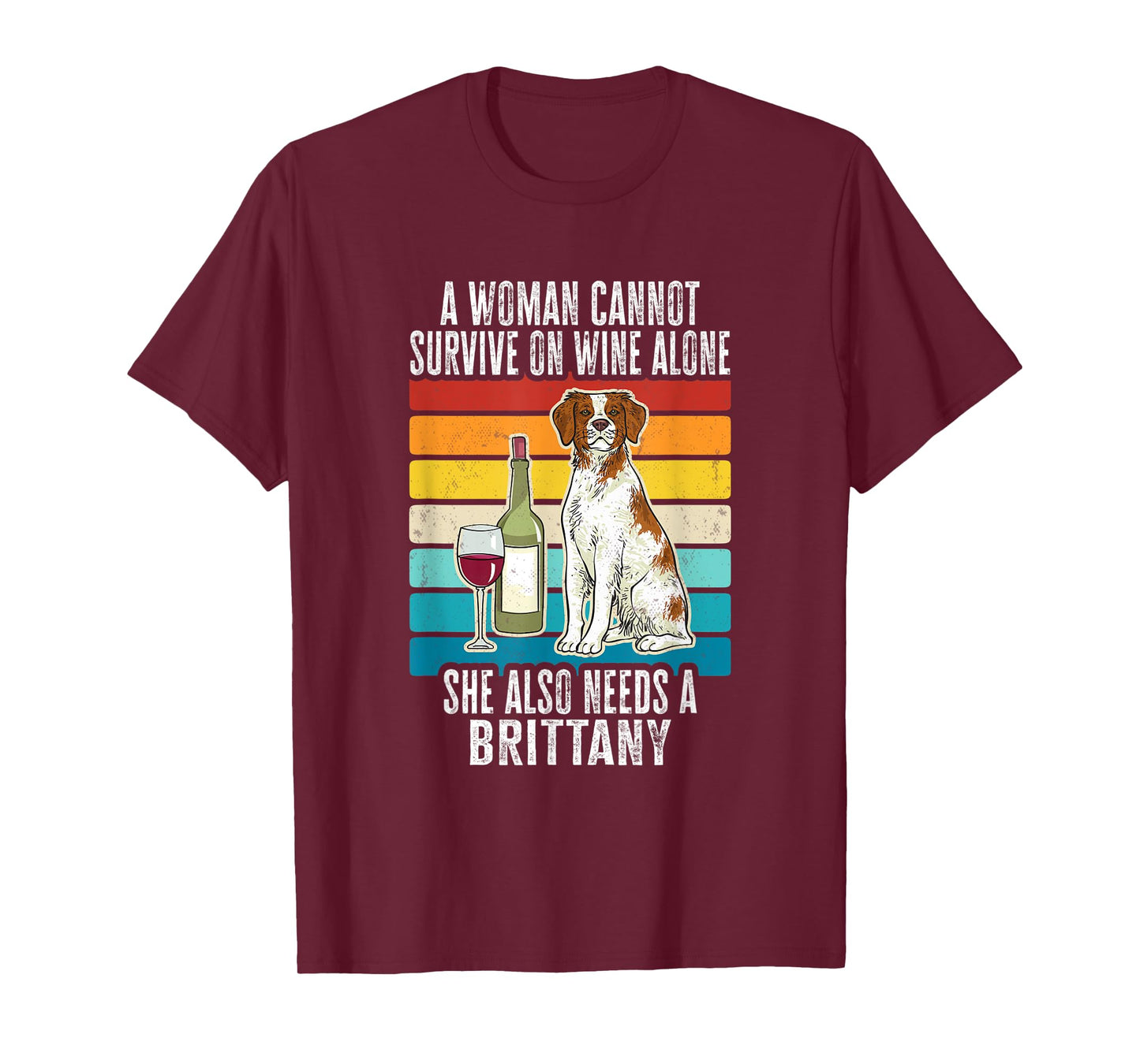 Brittany Spaniel Wine Retro Vintage Brittany Dog Men Women T-Shirt