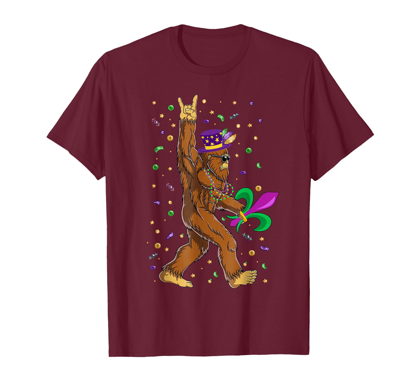 Mardi Gras Bigfoot Funny Sasquatch Mardi Gras Women Men T-Shirt