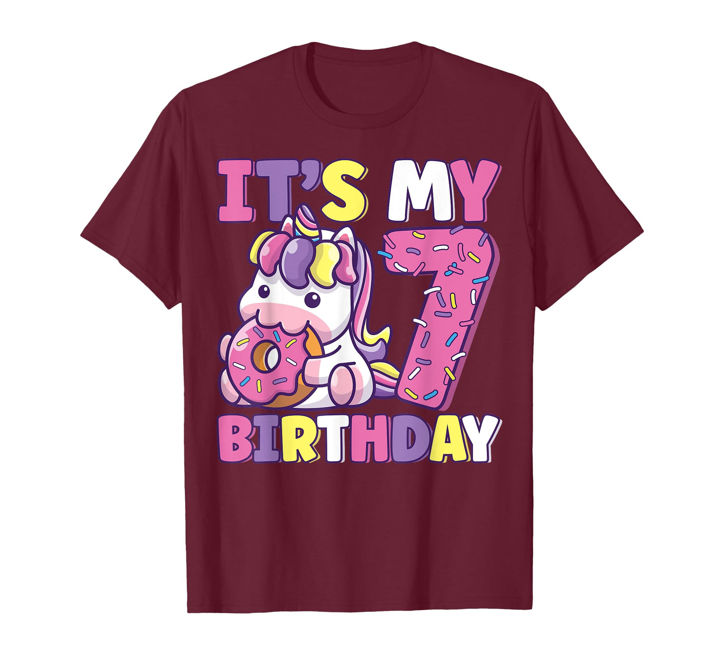 It's My 7th Birthday Party Cute Girls Donut Birthday Unicorn T-Shirt