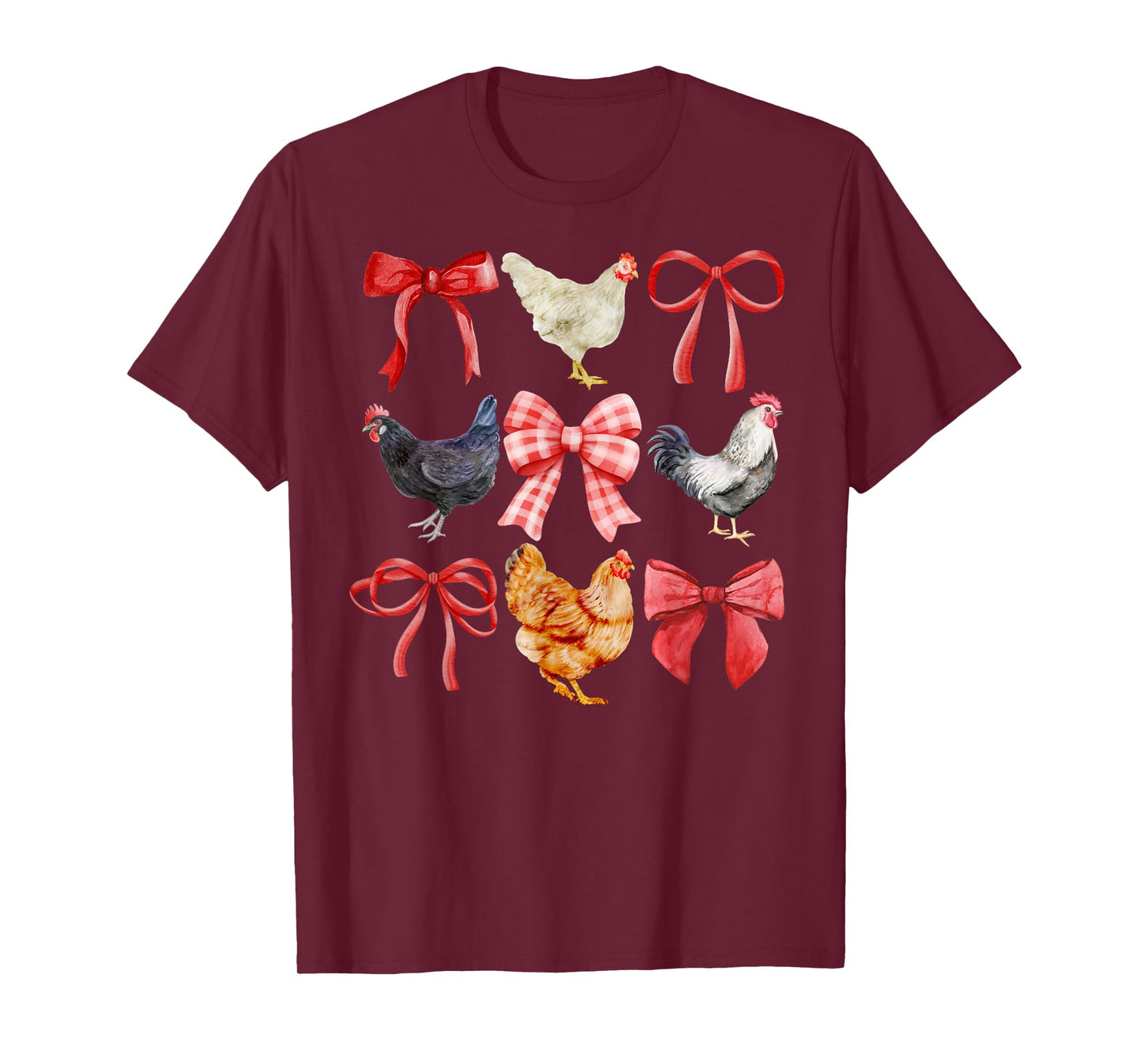 Coquette Chickens, Chickens and Bows, Watercolor T-Shirt
