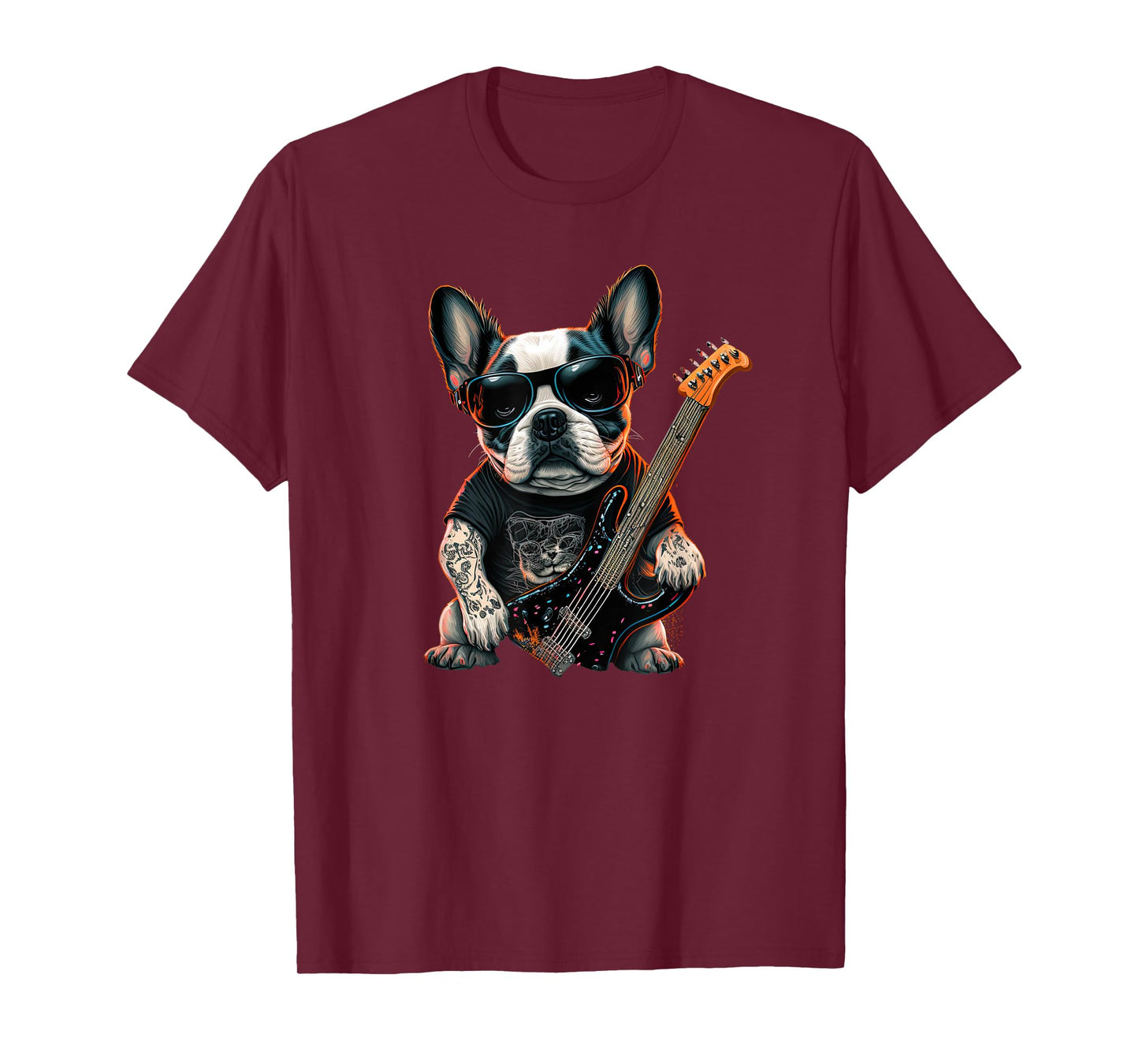 Funny French Bulldog Frenchie Rock and Roll Music Rocker T-Shirt
