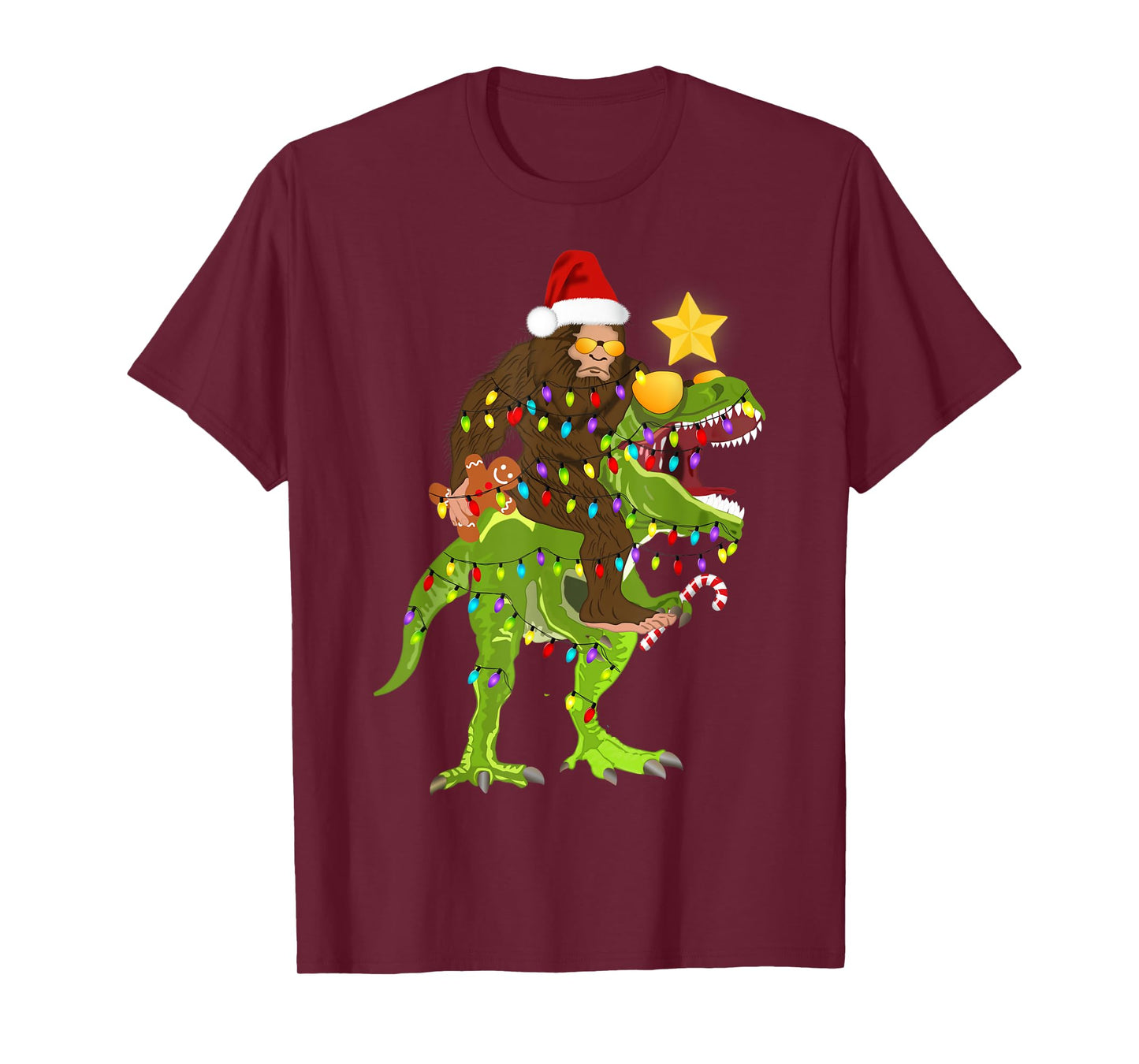 Xmas Tree Rex Yeti Bigfoot Sasquatch Riding Dinosaur T Rex T-Shirt
