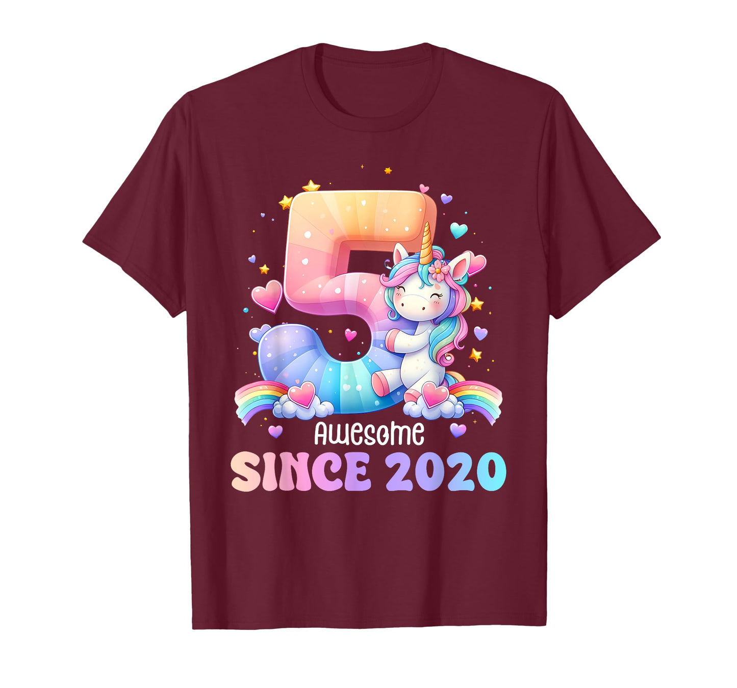 Awesome Since 2020 Unicorn Theme 5 Year Old 5th Birthday T-Shirt
