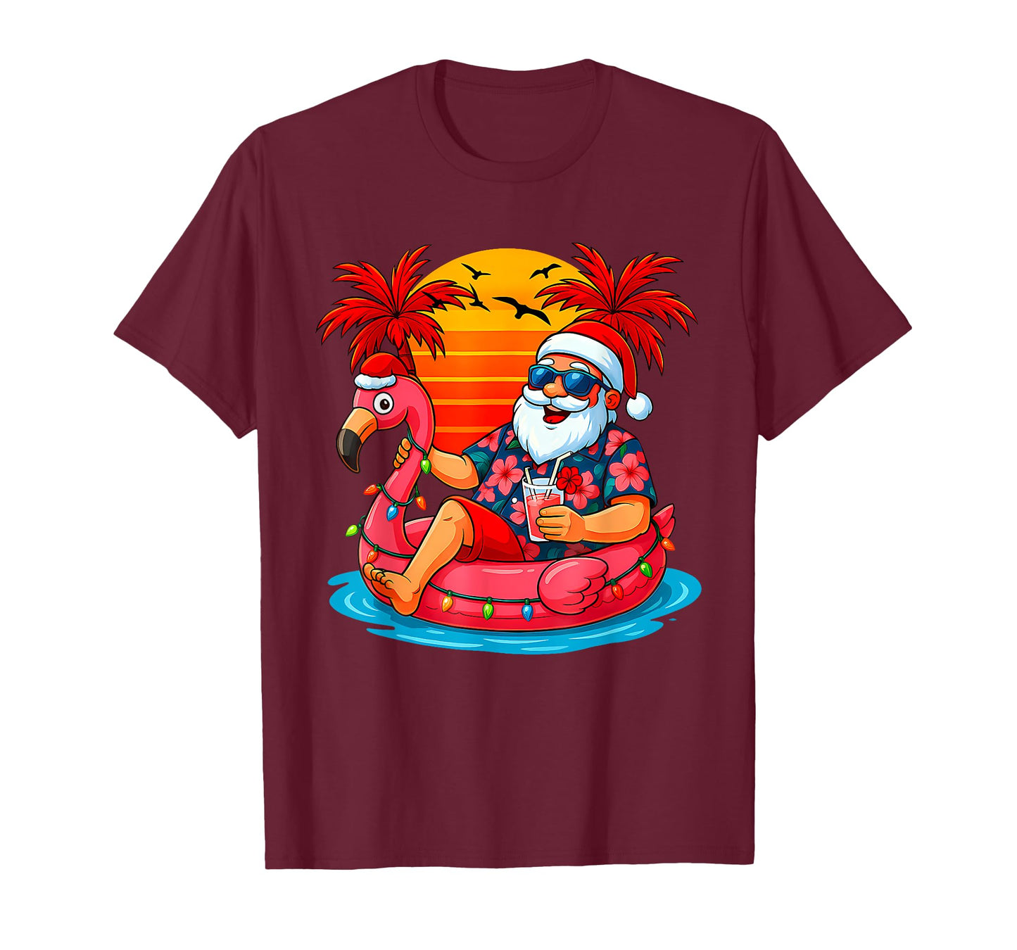 Christmas in July Shirt Santa Flamingo Float Summer Xmas T-Shirt