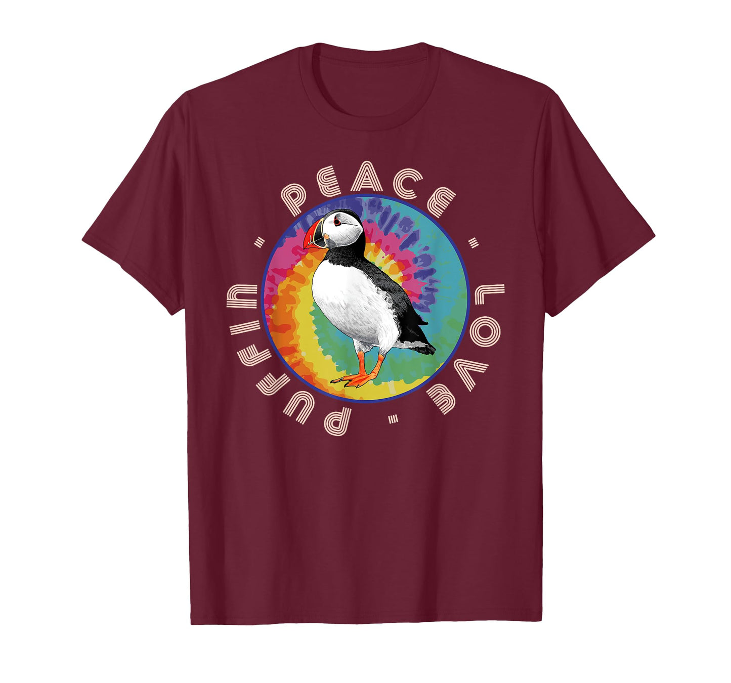 Vintage Retro Style Atlantic Sea Bird Fly Peace Love Puffin T-Shirt
