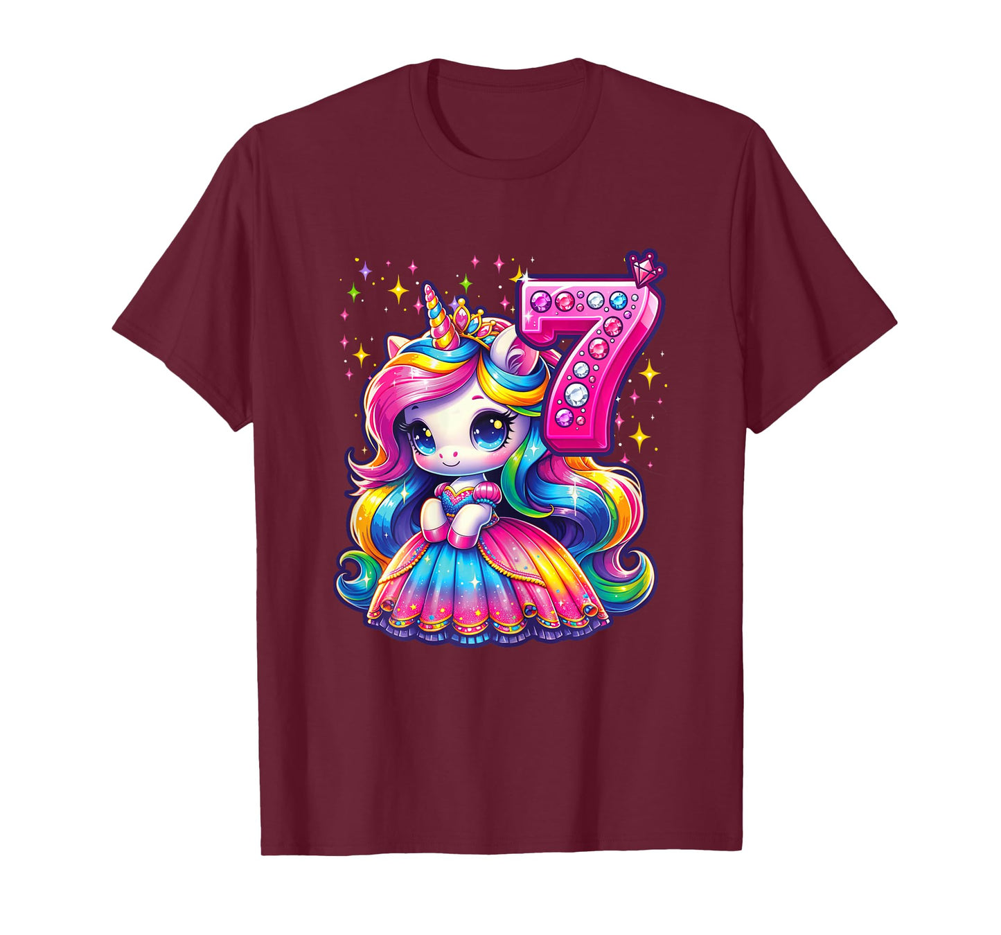 Unicorn Princess 7th Birthday 7 Year Old Party Girl Outfit T-Shirt