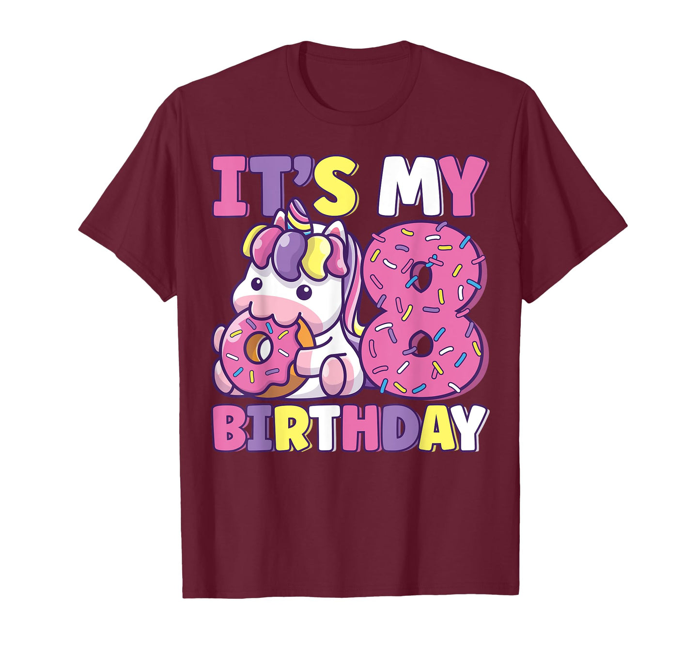 It's My 8th Birthday Party Cute Girls Donut Birthday Unicorn T-Shirt