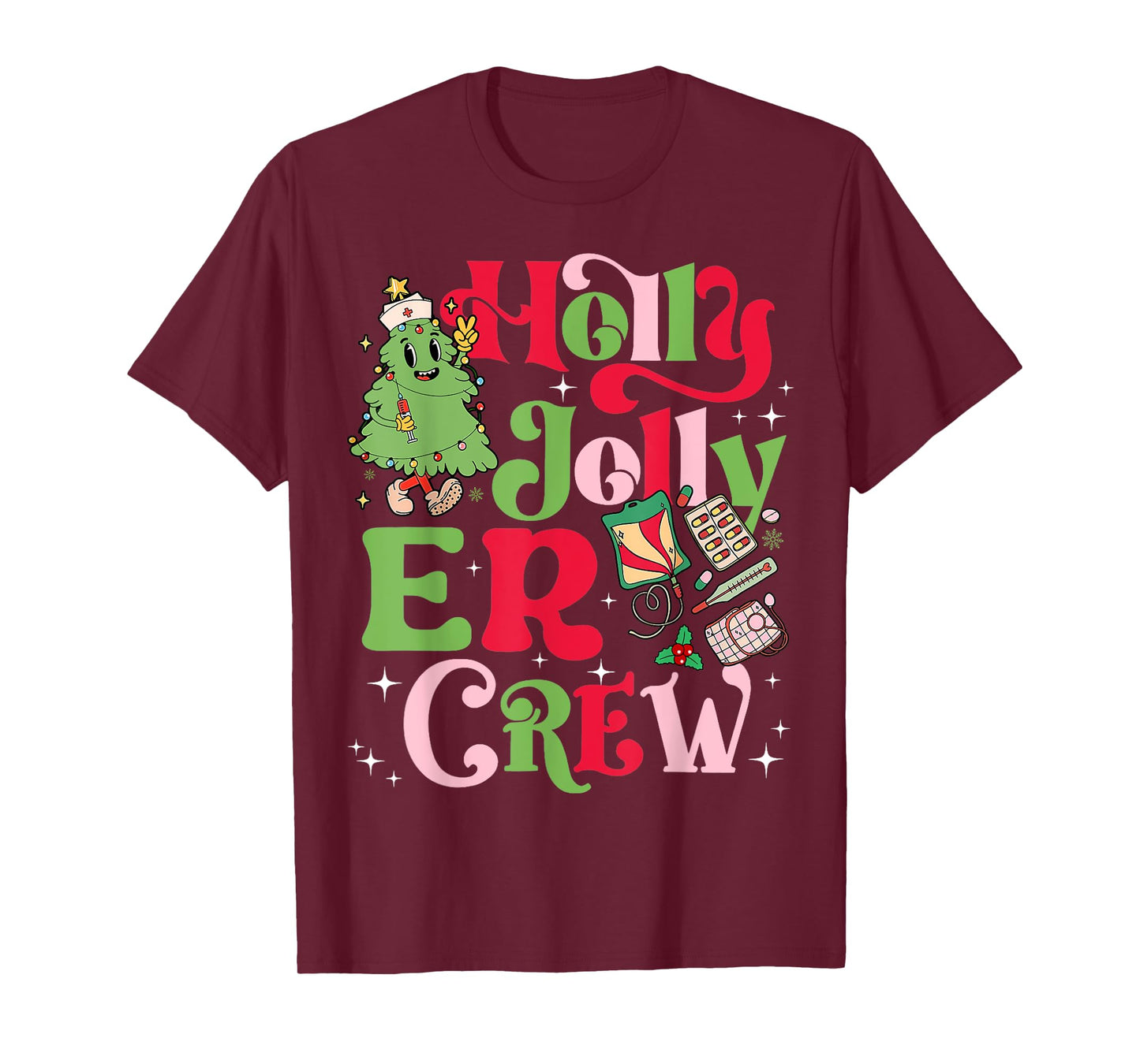 Holly Xmas Jolly ER Nurse Christmas Emergency Room Tech Aid T-Shirt