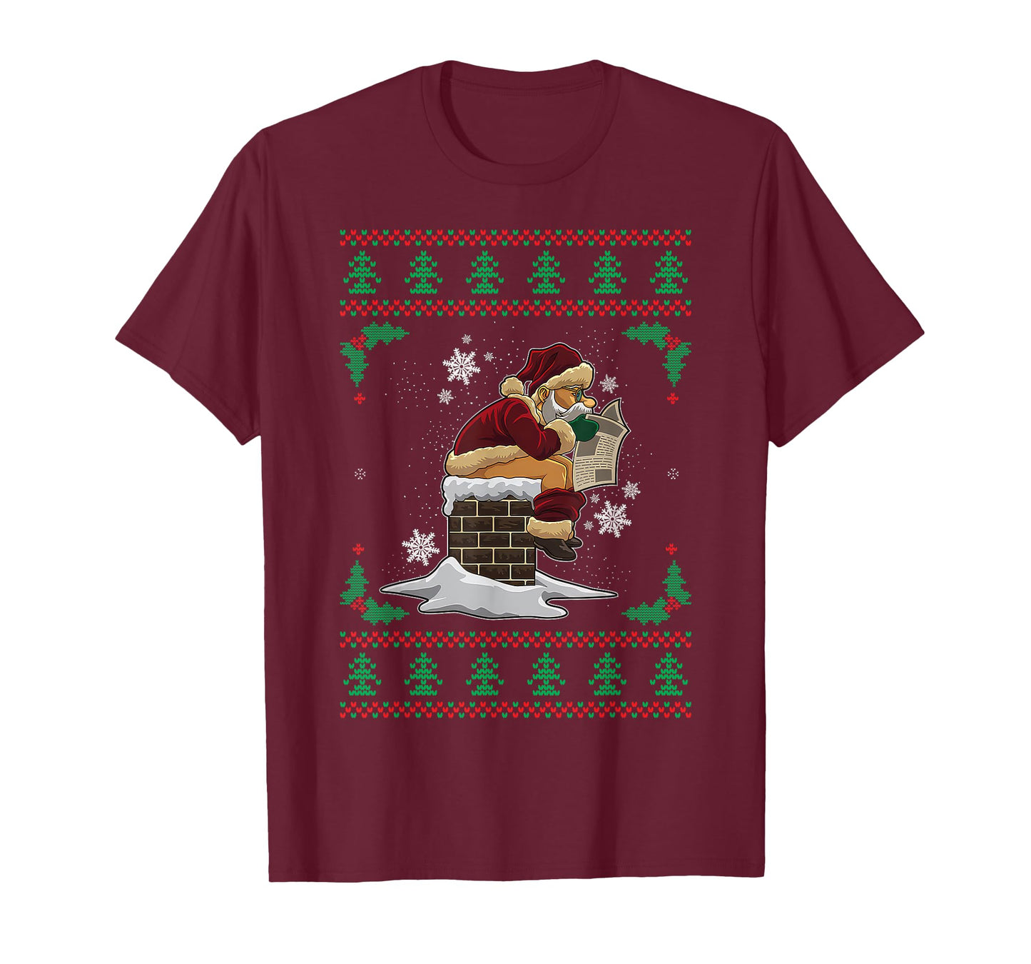 Funny Santa Pooping Down the Chimney Ugly Christmas Sweater T-Shirt