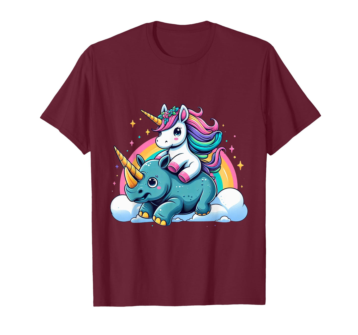 Unicorn Riding Rhino Boys Girls Men Women Kids Rainbow T-Shirt