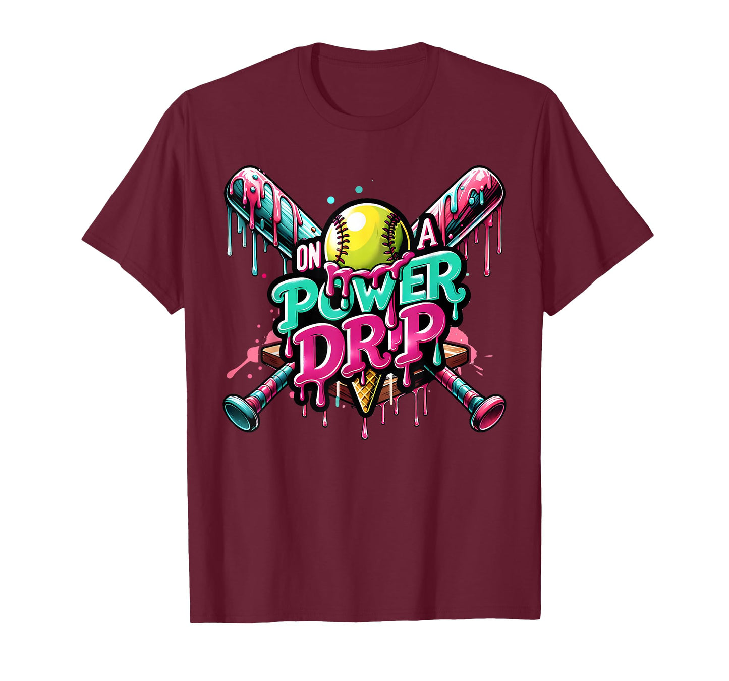 On A Power Drip Softball Ice Cream Dripping With Sprinkles T-Shirt