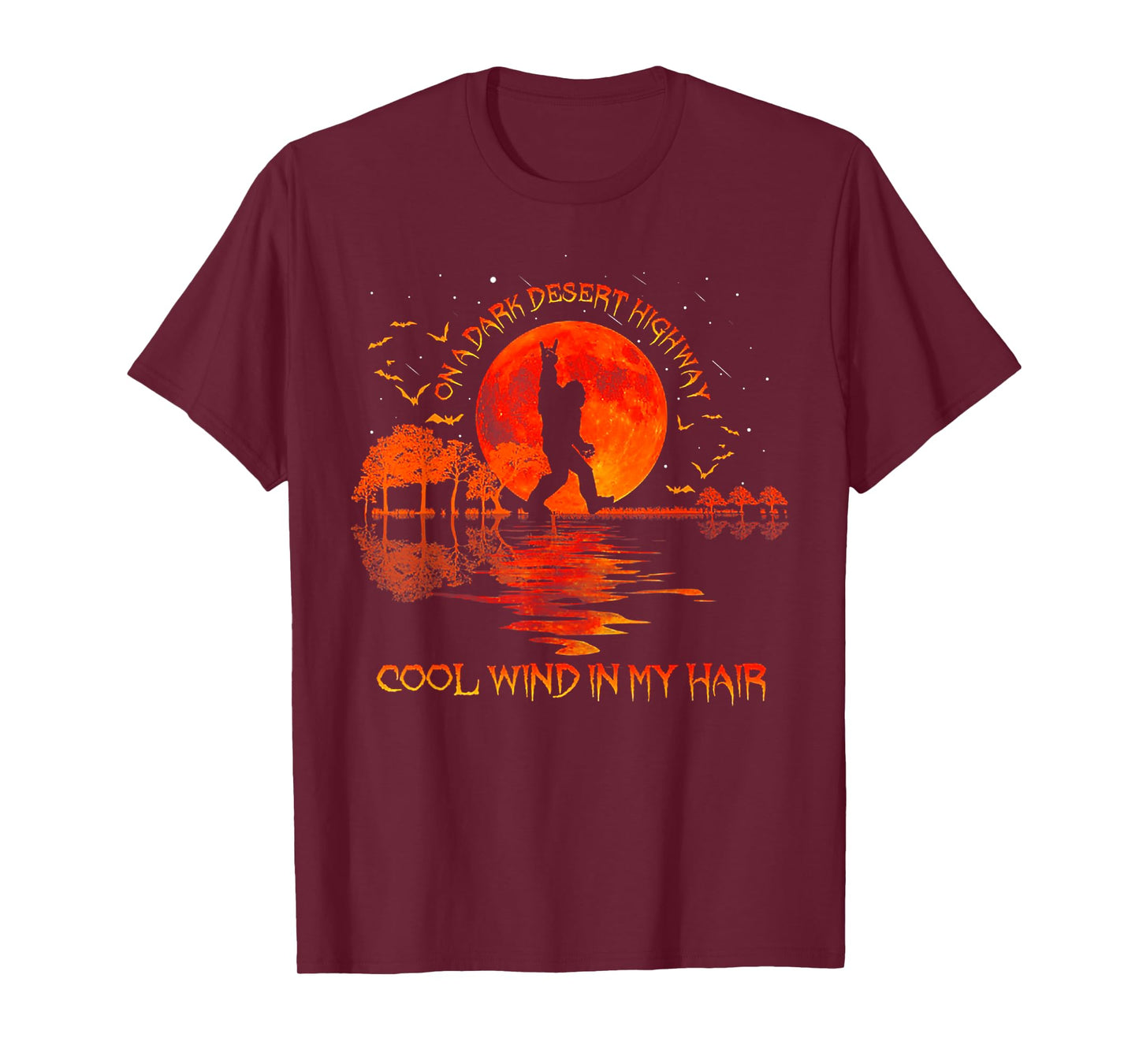 Bigfoot On A Dark Desert Highway Hand Rock And Roll T-Shirt