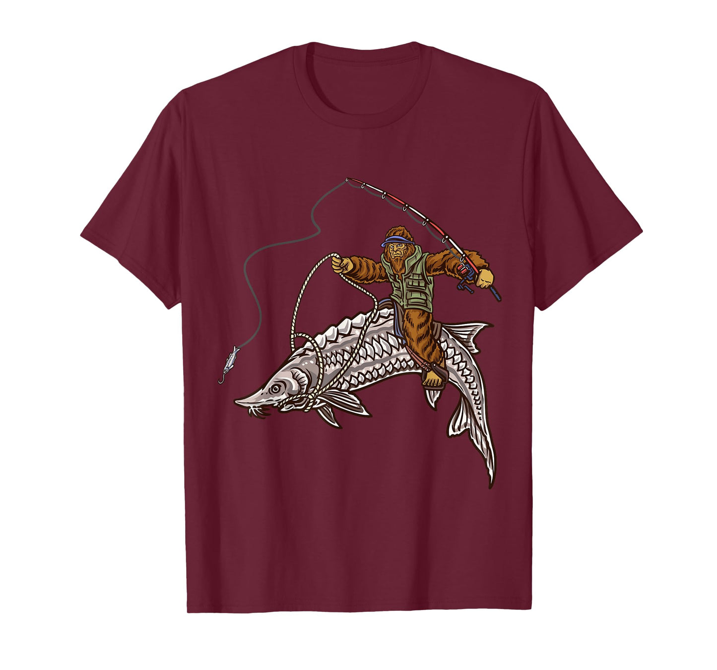 Sturgeon Fishing Bigfoot Fisherman T-Shirt