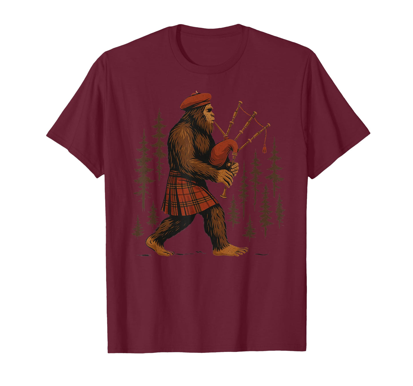 Legendary Sasquatch Bagpipes in Kilts Through Forests T-Shirt