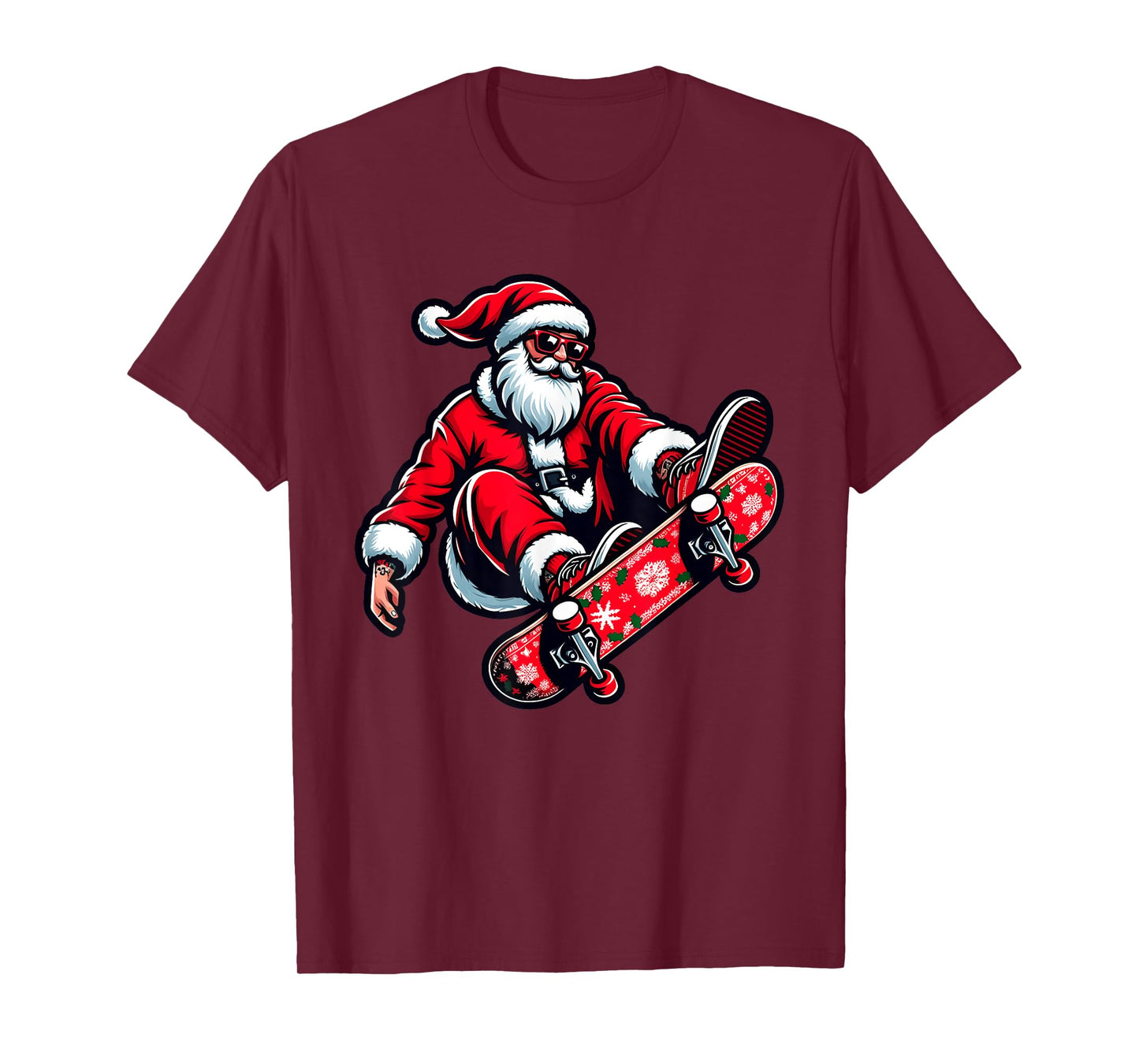 Santa Riding Skateboard Xmas Pajama Christmas Toddler Kids T-Shirt