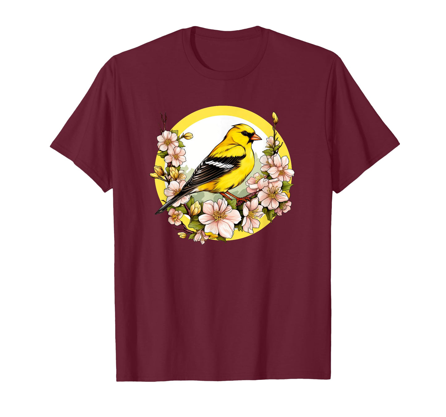 Cute Yellow Goldfinch Floral American GoldFinch T-Shirt